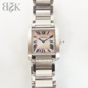 1円~　カルティエ タンクフランセーズSM W51028Q3 ピンク文字盤 SS レディース クォーツ 腕時計 動作品 Cartier ＋