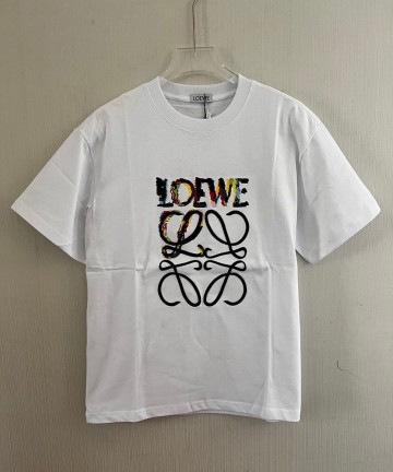 Tシャツ 半袖 トップス ロエベ Lサイズ 刺繍ロゴ 通気性 クルーネック 丸首 コットン 夏服