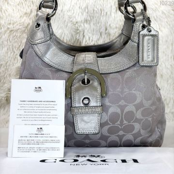 【入手困難品/美品/カード付】コーチ COACH ソーホー シグネチャー ハンドバッグ トートバッグ 婦人鞄 レザー ステッチ 肩掛け シルバー