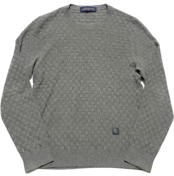 美品/現行タグ/ダミエ ルイヴィトン 長袖 ニット セーター 牛革 レザーパッチ LOUIS VUITTON プルオーバー ウール メンズ LV 紳士 ビジネス