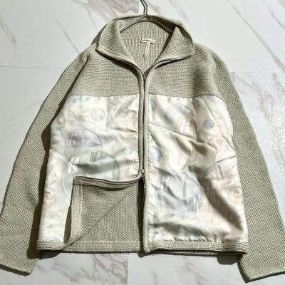 美品 マルジェラ期◆HERMES ツイルレーヌ bal de bulles しゃぼん玉 ドライバーズニット ジャケット ブルゾン シルク カシミヤ 緑 エルメス
