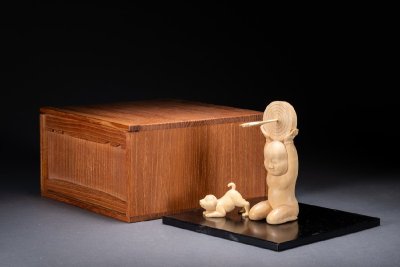 【雲錦】某有名オークション購入 作者名無し「籔内佐斗司」風 当たり童子置物 木彫り 古置物 古美術 時代コレクション7L10-244S5