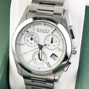 【1円〜】GUCCI グッチ 腕時計 メンズ クロノグラフ PANTHEON パンテオン 115.4 ホワイト文字盤 ラウンドフェイス デイト 可動品