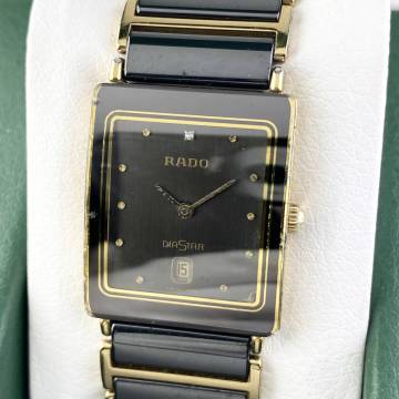 【1円〜】RADO ラドー 腕時計 メンズ DIASTAR ダイアスター 160.0281.3 セラミック ブラック文字盤 ゴールド スクエア デイト 可動品
