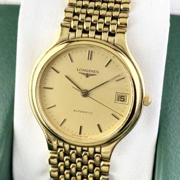 【1円〜】LONGINES ロンジン 腕時計 メンズ AT 自動巻 FLAGSHIP フラッグシップ ゴールド文字盤 7294 ラウンドフェイス デイト 可動品