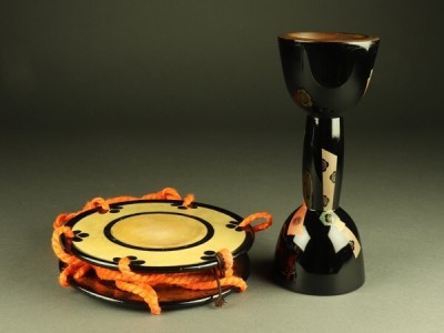 【宇】KB223 熨斗蒔絵 鼓胴 革 鼓 時代和楽器 ハードケース