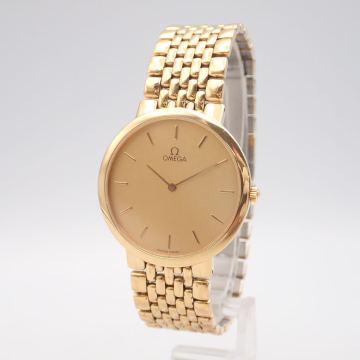 お10075【美品】オメガ OMEGA デビル De Ville ゴールド文字盤 クオーツ メンズ 腕時計 53859452 動作確認済
