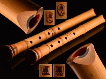 【流】時代和楽器 真山銘 二ッ印 金唄口金三線 銀唄口銀三線 都山流 尺八二点 ハードケース付 LC043