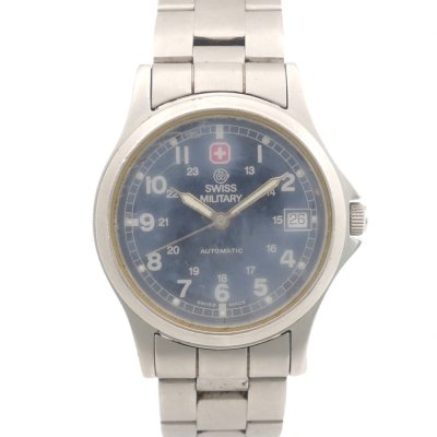1円スタート 稼働品 SWISS MILITARY スイスミリタリー メンズ 腕時計 5584 デイト 自動巻き AT 裏スケ ラウンドフェイス 3針 黒文字盤