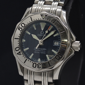 1円 稼働 オメガ シーマスター ジャックマイヨール 2584.8 56408548 QZ ブルー文字盤 レディース腕時計 6198500 10KHT KMR