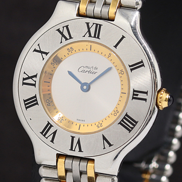 1円 稼働 カルティエ マスト21 ヴァンテアン 1330 QZ シルバー文字盤 ボーイズ/メンズ腕時計 0018700 11BKT SMZ