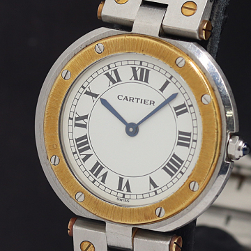 1円 稼働 カルティエ サントスヴァンドームLM 83038288 8191203350 YG×SS QZ ホワイト文字盤 メンズ腕時計 5747610 11NBT SMZ