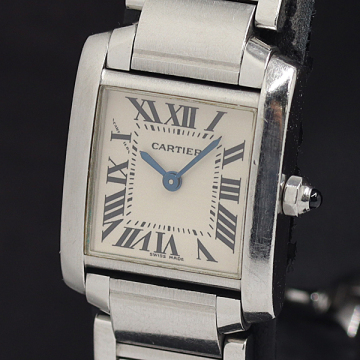 1円 稼働 カルティエ タンクフランセーズSM W51008Q3 2384 325552CD QZ ホワイト文字盤 レディース腕時計 0552420 11NBT SMZ