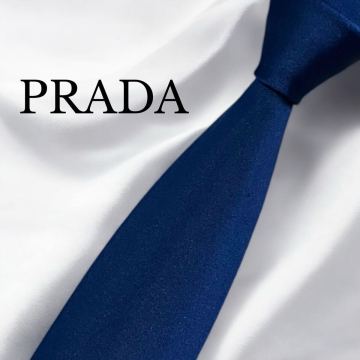 PRADA プラダ　ネクタイ　ソリッド　無地　ジャガード　光沢　シルク　ハイブランド　スーツ　ネイビー　紺　イタリア