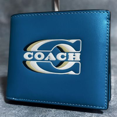 [未使用品] 希少カラー COACH コーチ 二つ折り財布 レザー 札入れ カードケース ウォレット メンズ