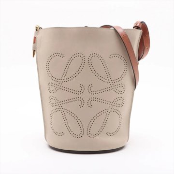 1円■美品■ロエベ■アナグラム ゲート バケット レザー ショルダーバッグ 斜め掛け ハンド トート 本革 レディース MMM CY52-4