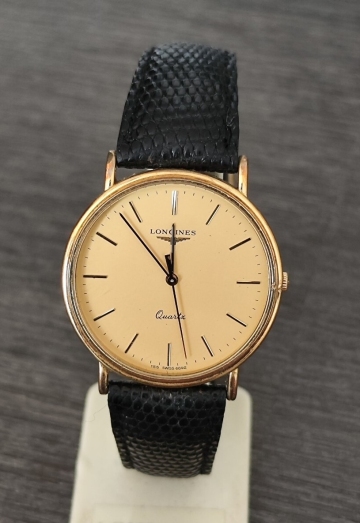 稼働品 ロンジン メンズ腕時計 ゴールド文字盤 三針 QZ 