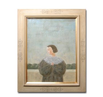 慶應◆有元利夫の愛弟子【樋口千登世(西田多希)】真筆 1992年個展作品 油彩F6号『約束の時間まで』 額装 タトウ付