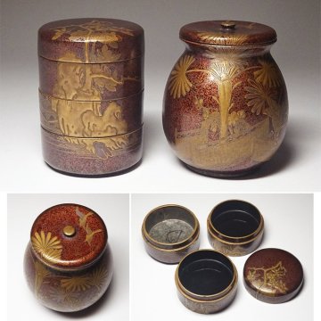 慶應◆江戸時代 梨子地金蒔絵香道具二種 聞香炉・重香合 香炉沈香木伽羅奇楠香