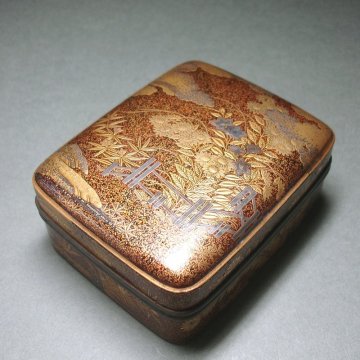 慶應◆譜代大名家・小笠原氏御所用品 江戸時代 金梨子地秋草蒔絵 錫縁香合 大名家調度品 旧蔵品