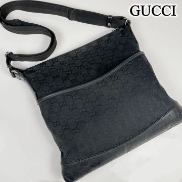 1円1スタ GUCCIグッチ ショルダーバッグ レザー クロスボディ 斜め掛け サコッシュ 黒 肩掛け キャンバス ブラック GG柄 キャンバス レザー