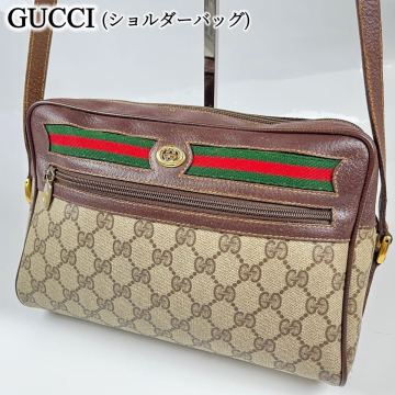 1円1スタ GUCCI グッチ ショルダーバッグ シェリーライン PVC レザー GG柄 GGスプリーム インターロッキング オールドグッチ ブラウンミニ