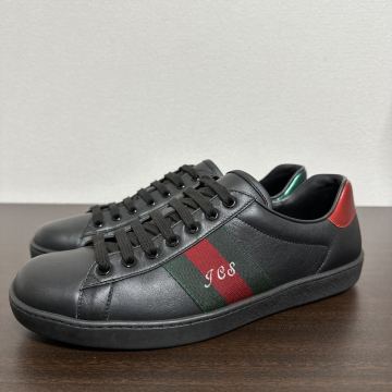 【新品同様】GUCCI グッチ エース レザー スニーカー size 7 1/2 ブラック メンズ
