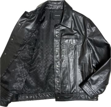 極美品!!!弩級のXXL相当!!!◎溢れる高級感、重厚感!!!◎COACH コーチ トラッカージャケット カウレザー 裏地シグネチャー 艶感 黒 ブラック