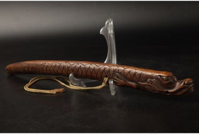 [URA]茶道具/木彫龍文茶刀/20-10-23　(検索)骨董/煎茶器/茶道具/茶匙/茶合/茶刀