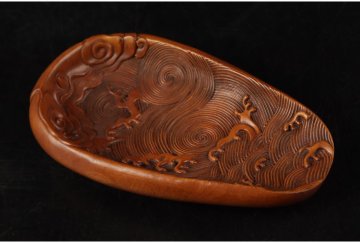 [URA]茶道具/木彫雲龍文茶則/20-10-22　(検索)骨董/煎茶器/茶道具/茶匙/茶合