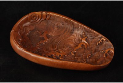 [URA]茶道具/木彫雲龍文茶則/20-10-22　(検索)骨董/煎茶器/茶道具/茶匙/茶合