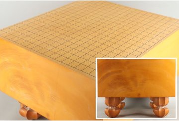[URA]本榧製足付19路碁盤/厚み20.4cm/約19kg/12-11-34 (検索)骨董/囲碁/将棋/碁笥/碁石/カヤ/榧