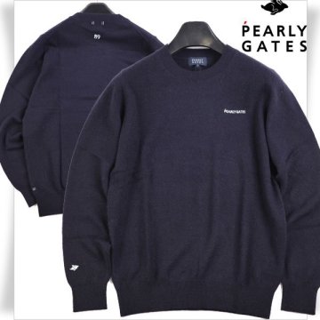 新品1円～★定価3.3万 PEARLY GATES パーリーゲイツ メンズ 秋冬 長袖 カシミヤ100％ クルーネックニット 4 M セーター 紺 ゴルフ◆8008◆