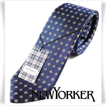 新品1円～★定価1.1万 NEWYORKER ニューヨーカー 日本製 シルク絹100%ネクタイ 織柄 小紋柄 ネイビー 正規店本物 ◆8130◆