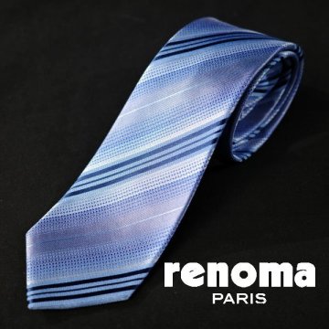 新品1円～★renoma PARIS レノマ メンズ 日本製 シルク絹100%ネクタイ 織柄 ストライプ ブルー 正規店本物 ◆8148◆