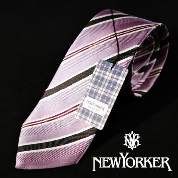 新品1円～★定価1.1万 NEWYORKER ニューヨーカー 日本製 シルク絹100%ネクタイ 織柄 ストライプ ピンク 正規店本物 ◆8339◆