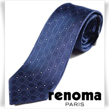 新品1円～★renoma PARIS レノマ メンズ 日本製 シルク絹100%ネクタイ 織柄 ネイビー 正規店本物 ◆8333◆