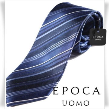 新品1円～★定価1.4万 エポカ ウォモ EPOCA UOMO 日本製 シルク絹100% ネクタイ 織柄 ネイビー ブルー 正規店本物 ◆8324◆