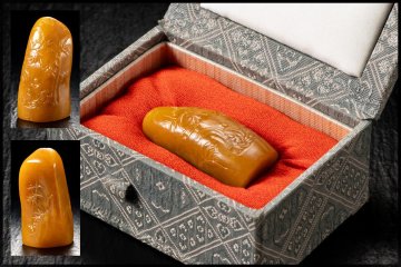 ◆天香楼◆ 寿山石 薄意田黄石印材 19.1ｇ　経年時代物 唐物AJ2083