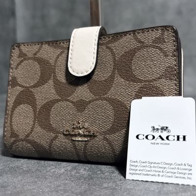 1円【 タグ付き 未使用品 】コーチ COACH 二つ折り財布 ウォレット シグネチャー レザー PVC 札入れ 小銭入れ カード入れ レディース