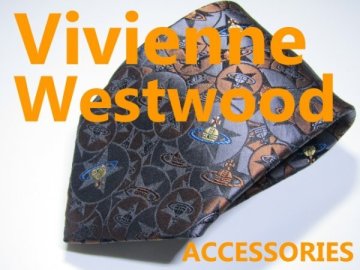 【ヴィヴィアンウエストウッド】 UA 765 ヴィヴィアンウエストウッド Vivienne Westwood ACCESSORIES ネクタイ 茶色とグレー色系 ロゴ柄　