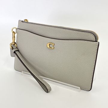 ♪yy7183-2 161 COACH コーチ Lジップ リストレット E2211-C8434 レザー グレー系 ゴールド金具 クラッチ ポーチ 財布