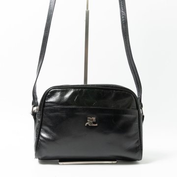 【1円スタート】courreges クレージュ ショルダーバッグ レザー 本革 ブラック 黒 シルバー フランス製 レディース 斜めがけ ヴィンテージ