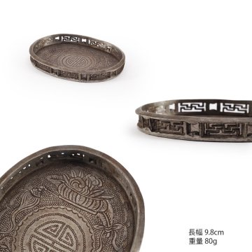 【夢工房】唐物 古錫 卍透縁 毛彫 瓶座 急須台　重量80g　SE-252