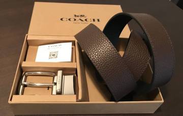 新品正規品コーチハーネス バックル カット トゥ サイズ リバーシブル ベルト/ブラック×ダークブラウン