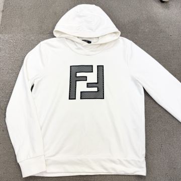 13『極美品・現行タグ』 FENDI フェンディ メンズ プルオーバー パーカー スウェット フーディ ビッグロゴ 刺繍 メッシュ FF ホワイト L