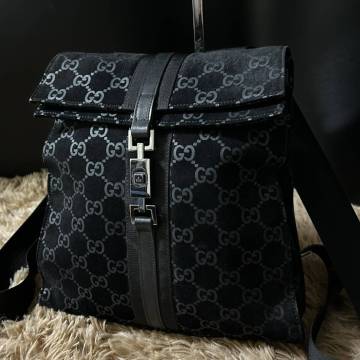 1円~【入手困難!!!極美品】グッチ GUCCI リュック デイパック バックパック GG スエード ブラック ジャッキー レザー
