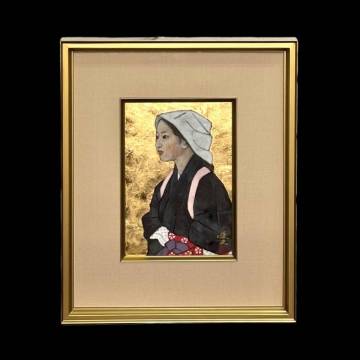 大森運夫 大原女 日本画 直筆サイン 真作 真作 SM 共箱 黄袋 絵画 【緑和堂】