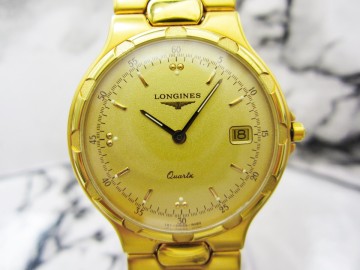 極美品　ガラス無傷　ロンジン コンクエスト LONGINES ゴールド文字盤 デイト 腕時計　メンズ　ロンジン純正ブレス