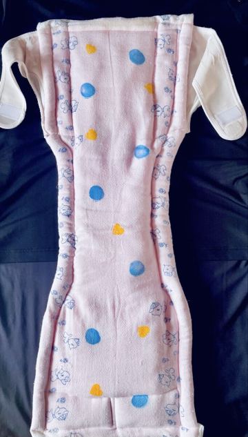 レトロ柄と水玉リ大人用もこもこ布オムツ　横当て、ベビーカバー付きおしめ　長さ80㎝　幅31㎝〜22㎝　6層構造　w 65から95対応　もこもこ